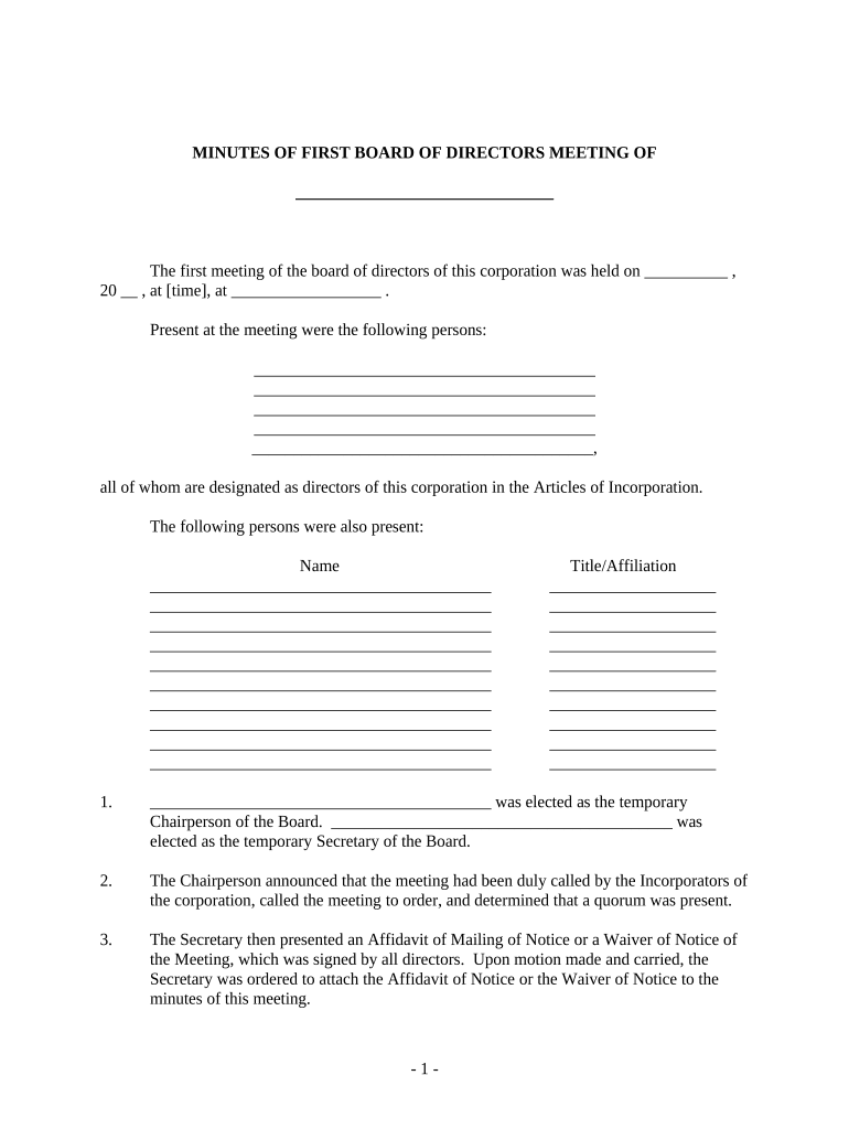 Board Directors Meeting Template  Form