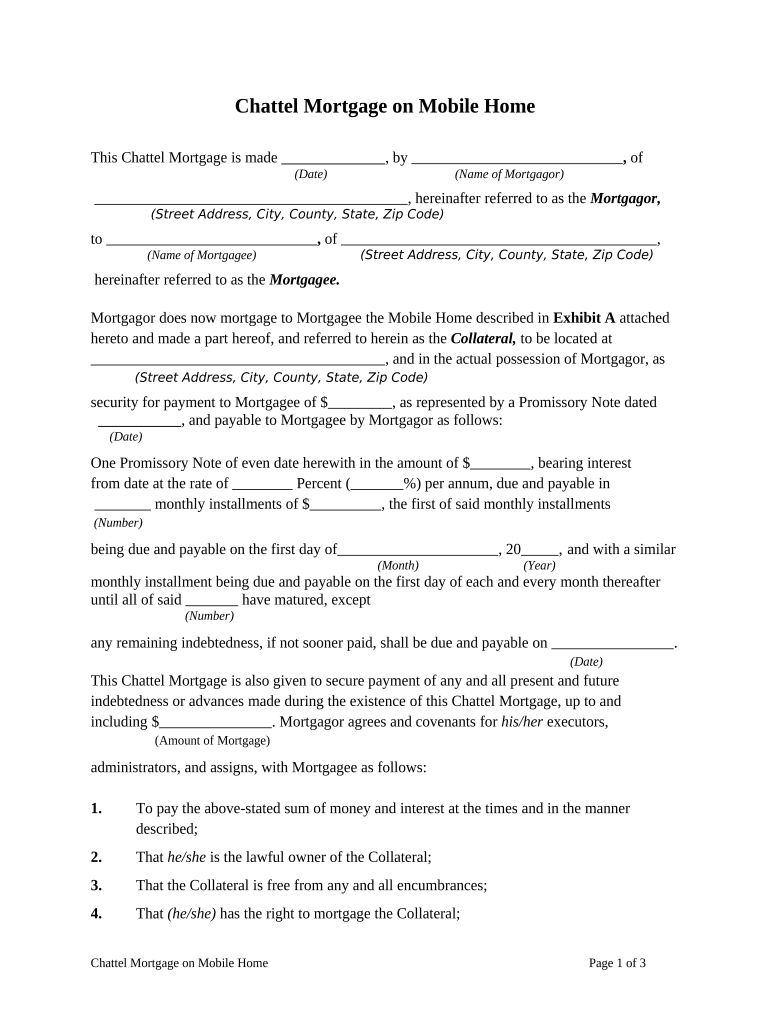 Chattel Mortgage on Mobile Home  Form