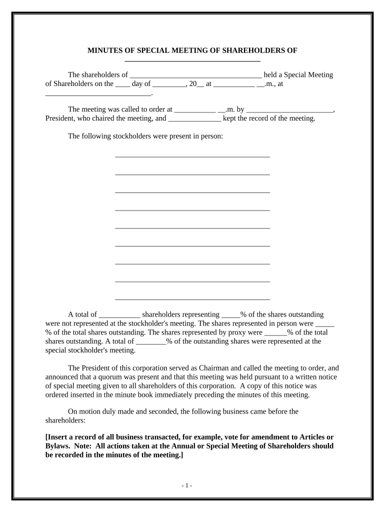 Fill and Sign the Meeting Minutes Corporate Form