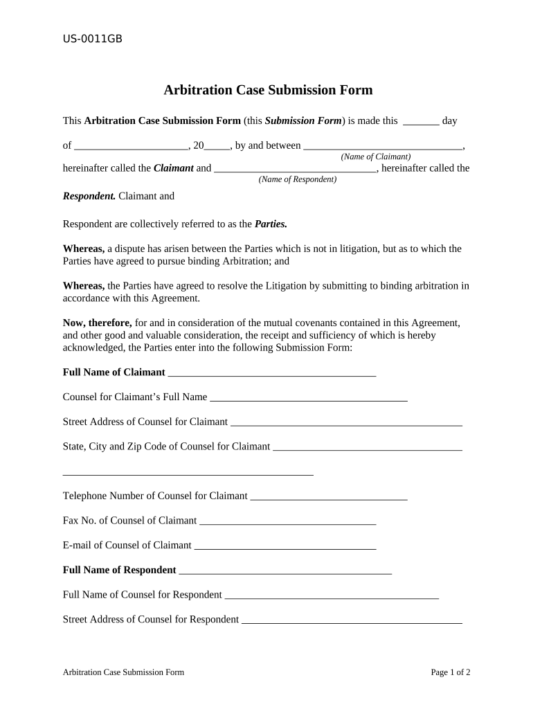 Arbitration Case Style  Form