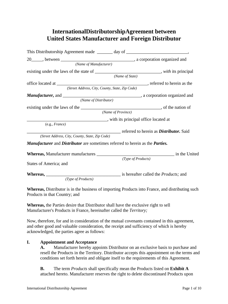 Distributorship Agreement  Form