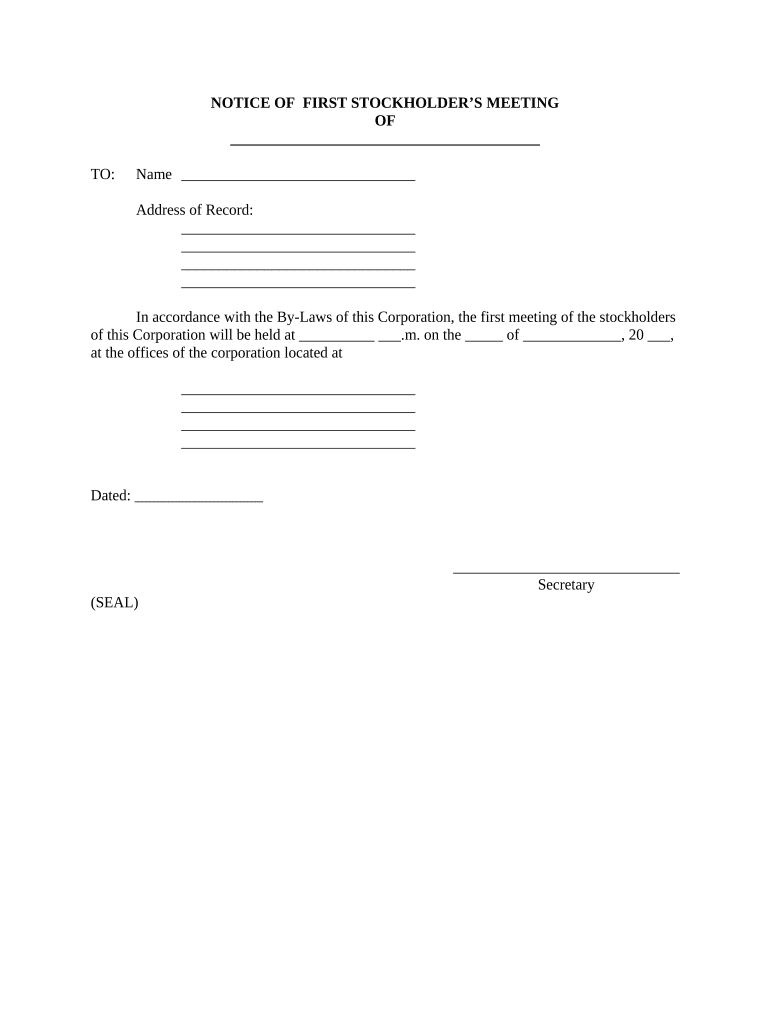 Notice Stockholders Meeting  Form