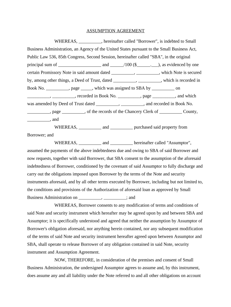 Assumption Agreement Loan  Form