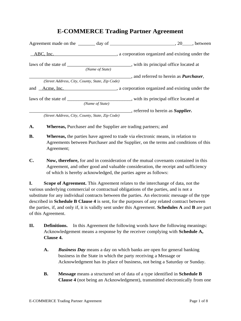 E Commerce Agreement  Form