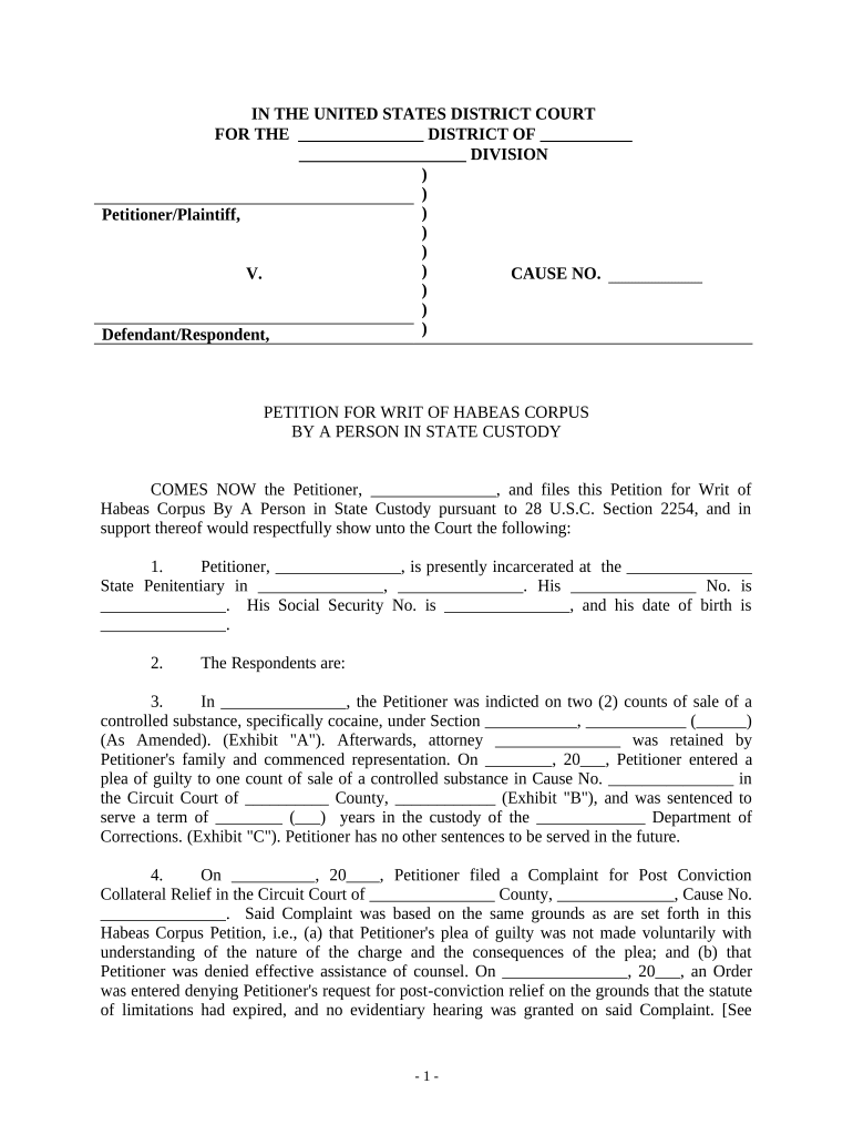 Writ Habeas Corpus  Form