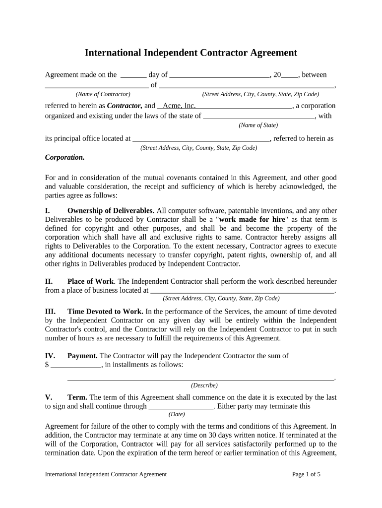 Independent Contractor Agreement  Form