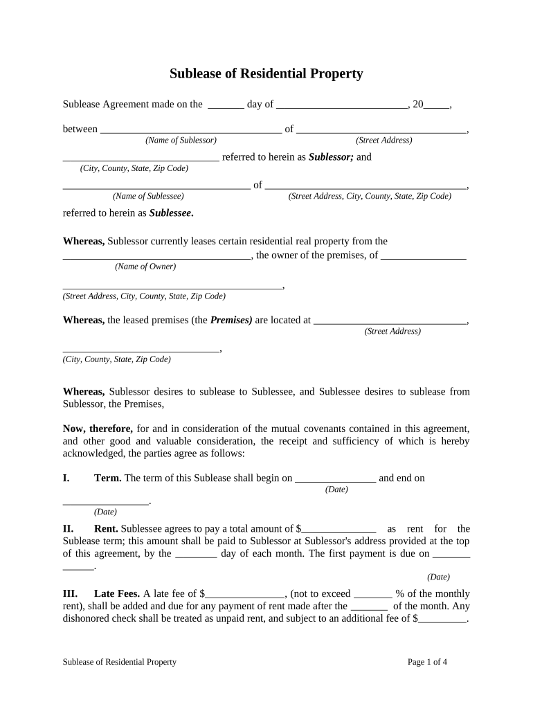 Sublease Property  Form