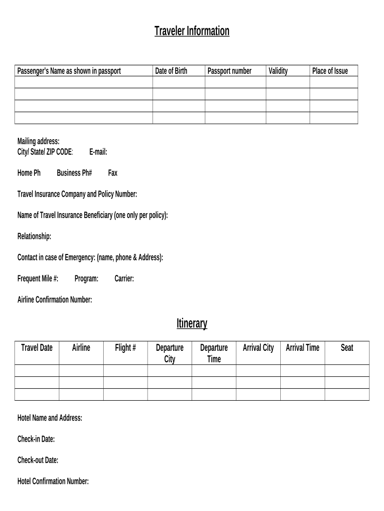 Traveler Information Form