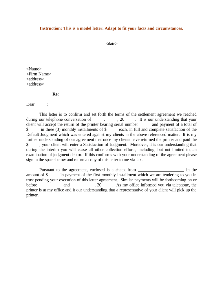 Sample Letter Settlement  Form