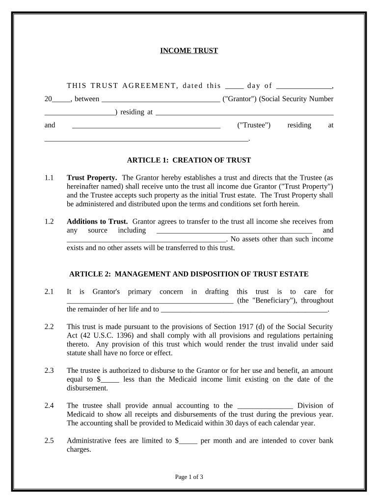 Medicaid Income Trust  Form
