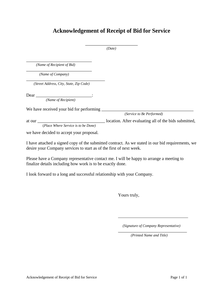 Acknowledgement Receipt Service  Form