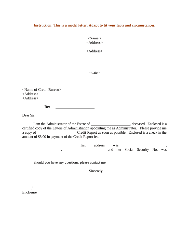 Letter Estate Administrator  Form