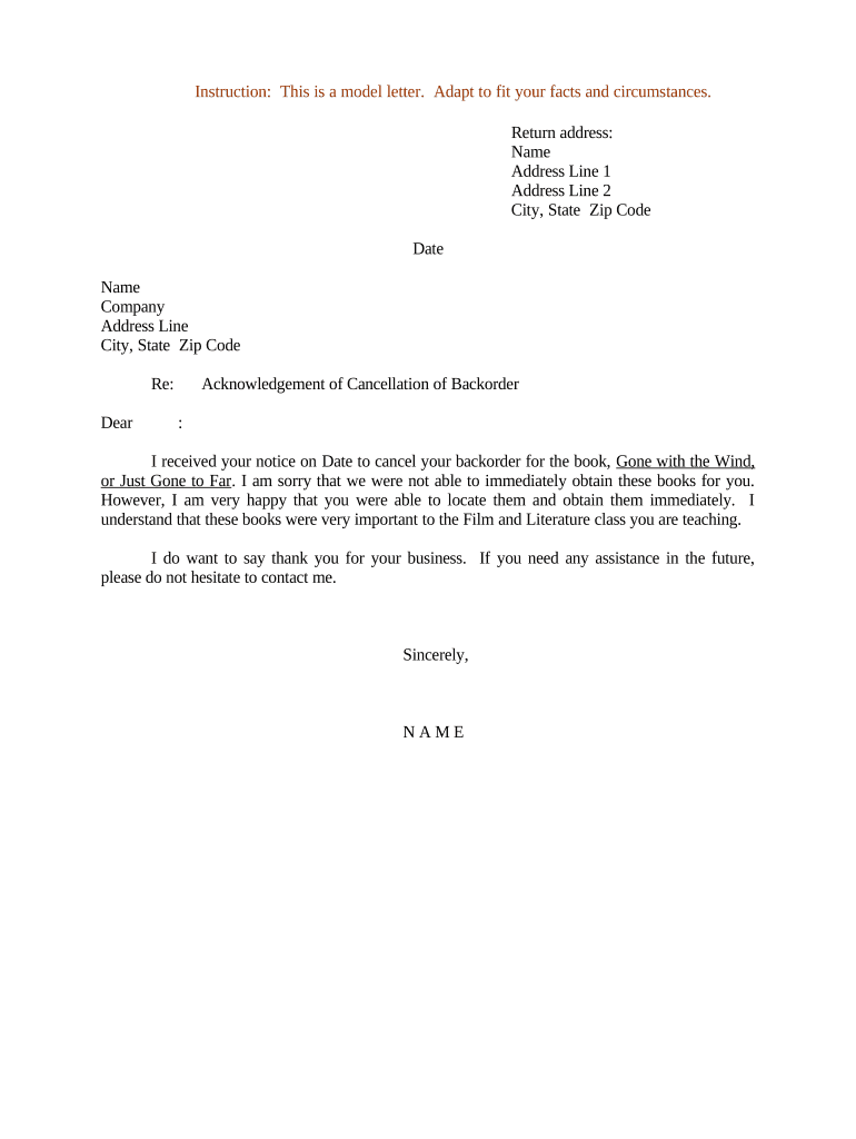 Letter of Cancellation of Service  Form