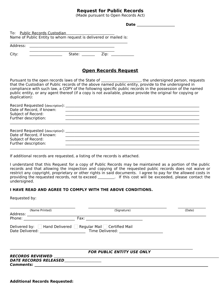 Records Request Open Act Form