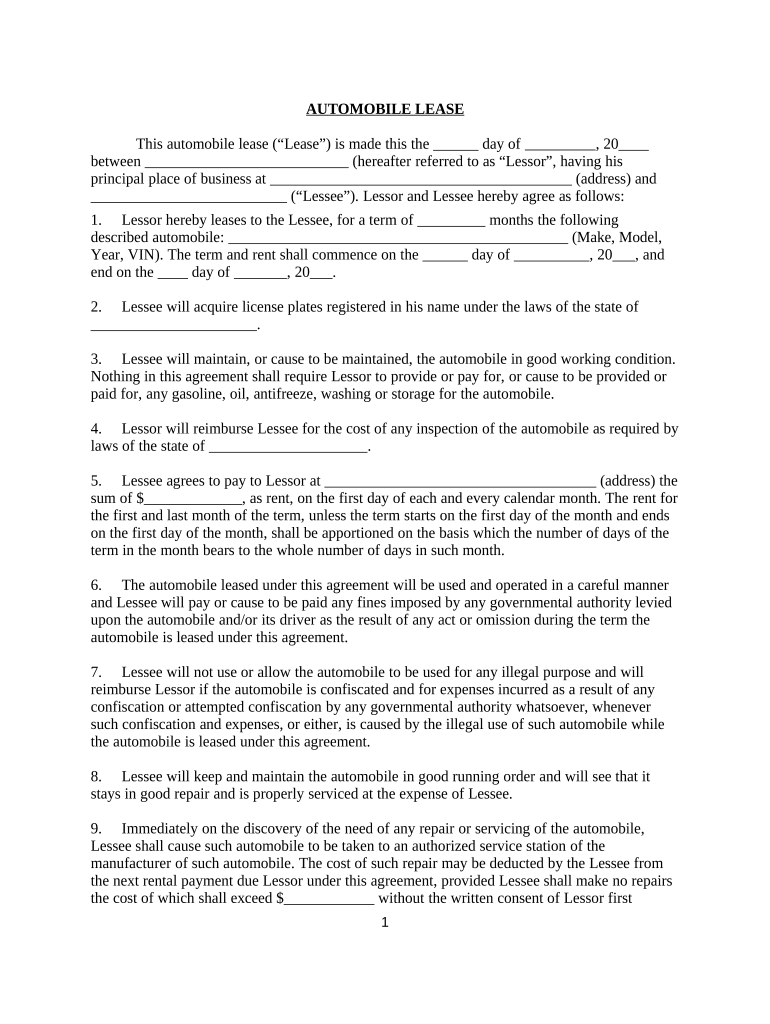 Agreement Car  Form