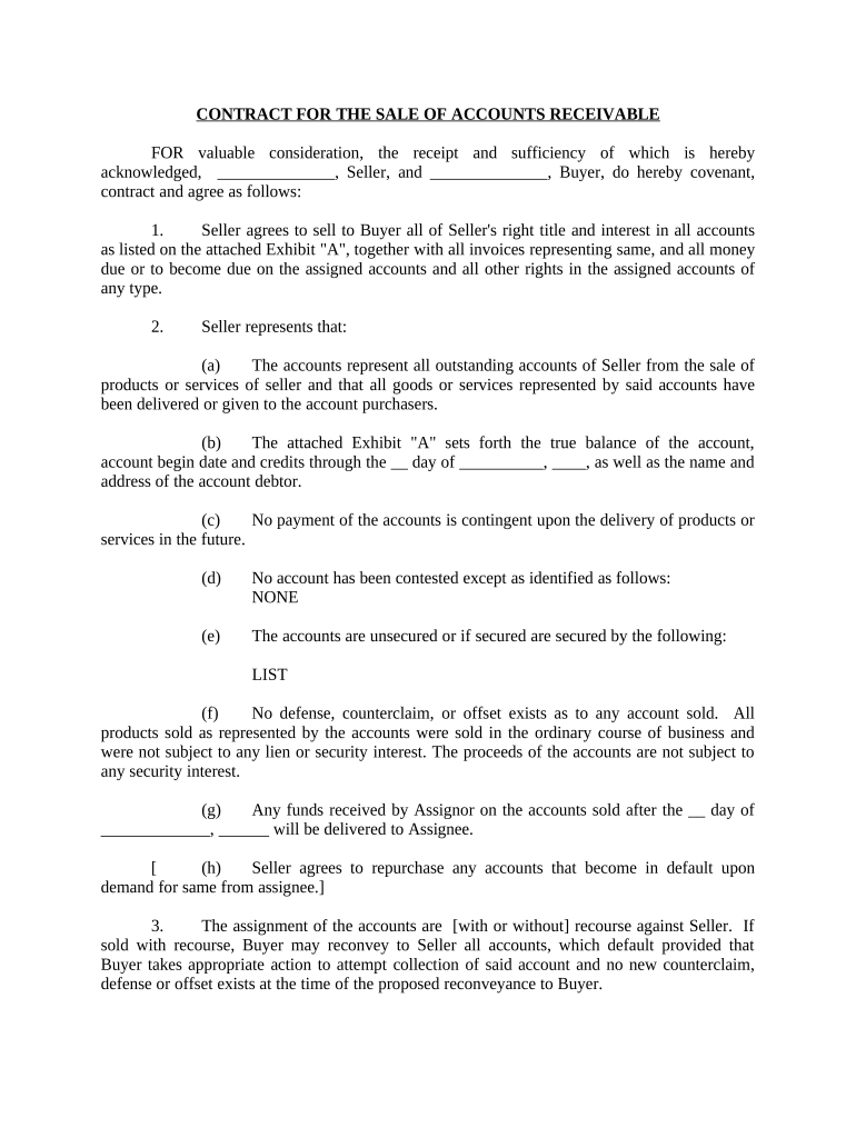 Accounts Receivable Contract to Sale  Form