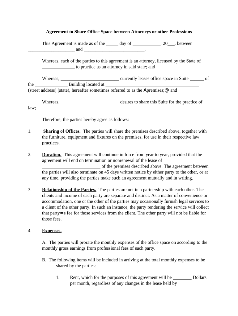 Agreement Share Office  Form