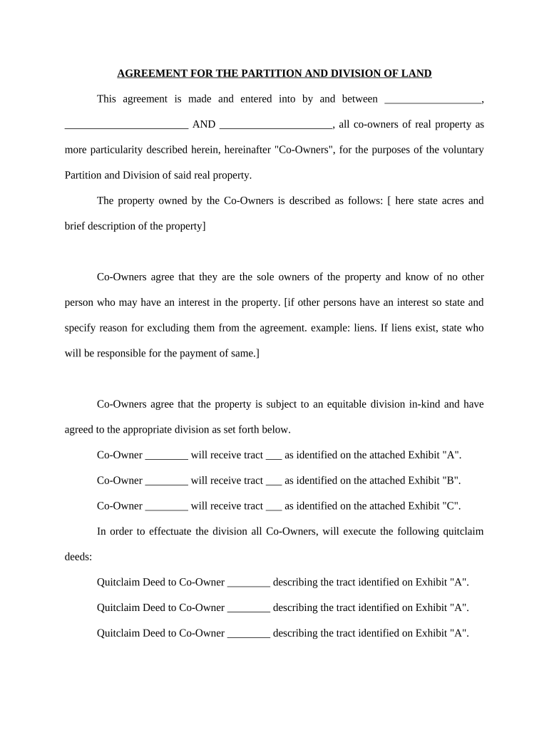 Agreement Partition Form