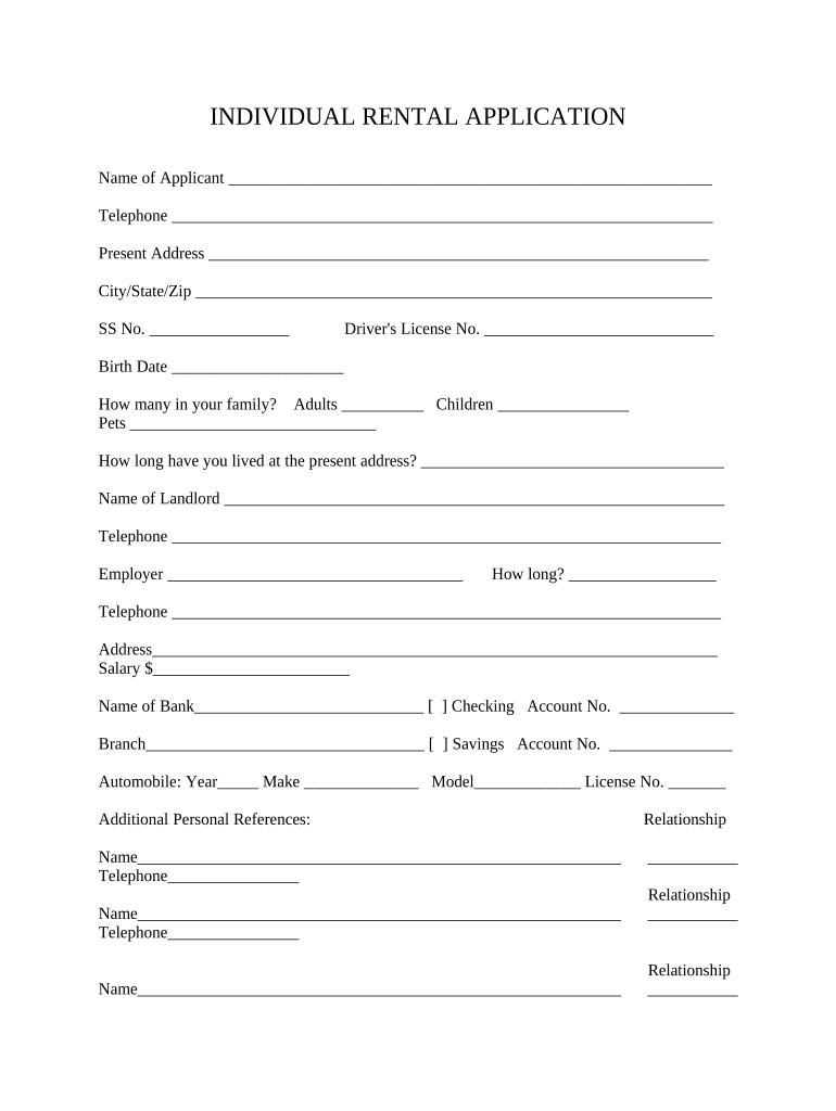 Application Tenant  Form