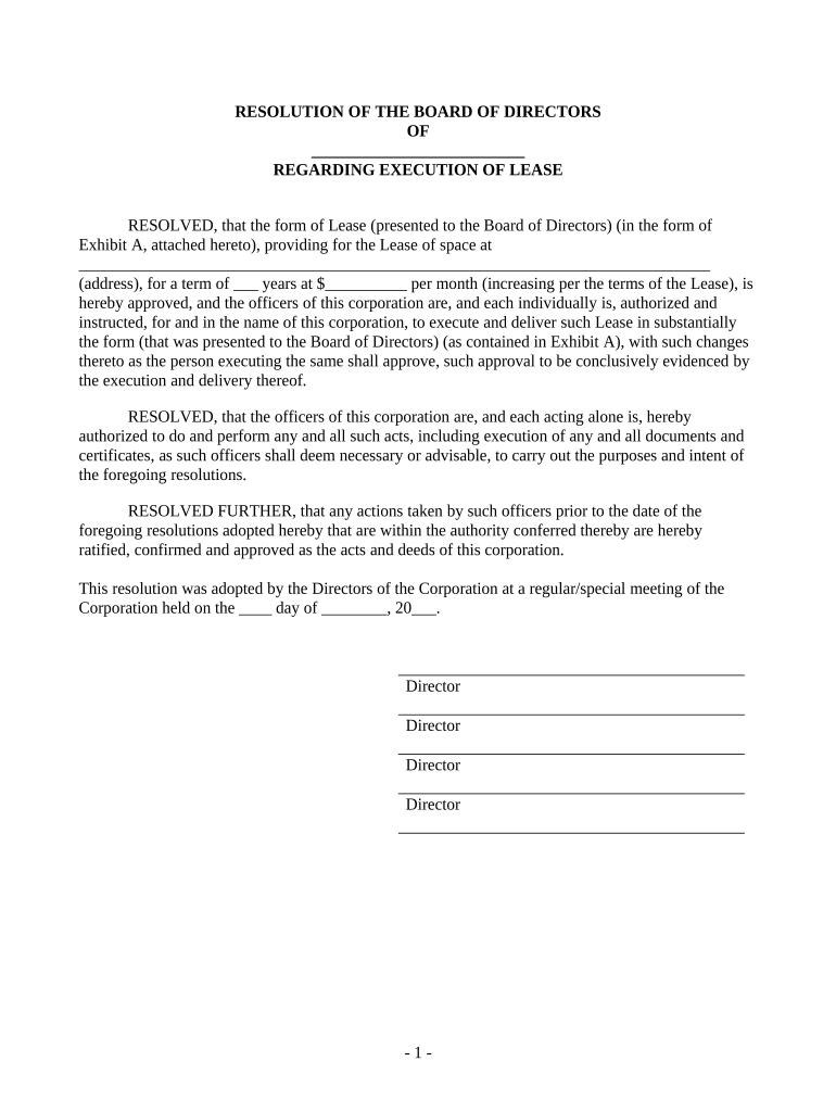 Resolution of Board of Directors  Form