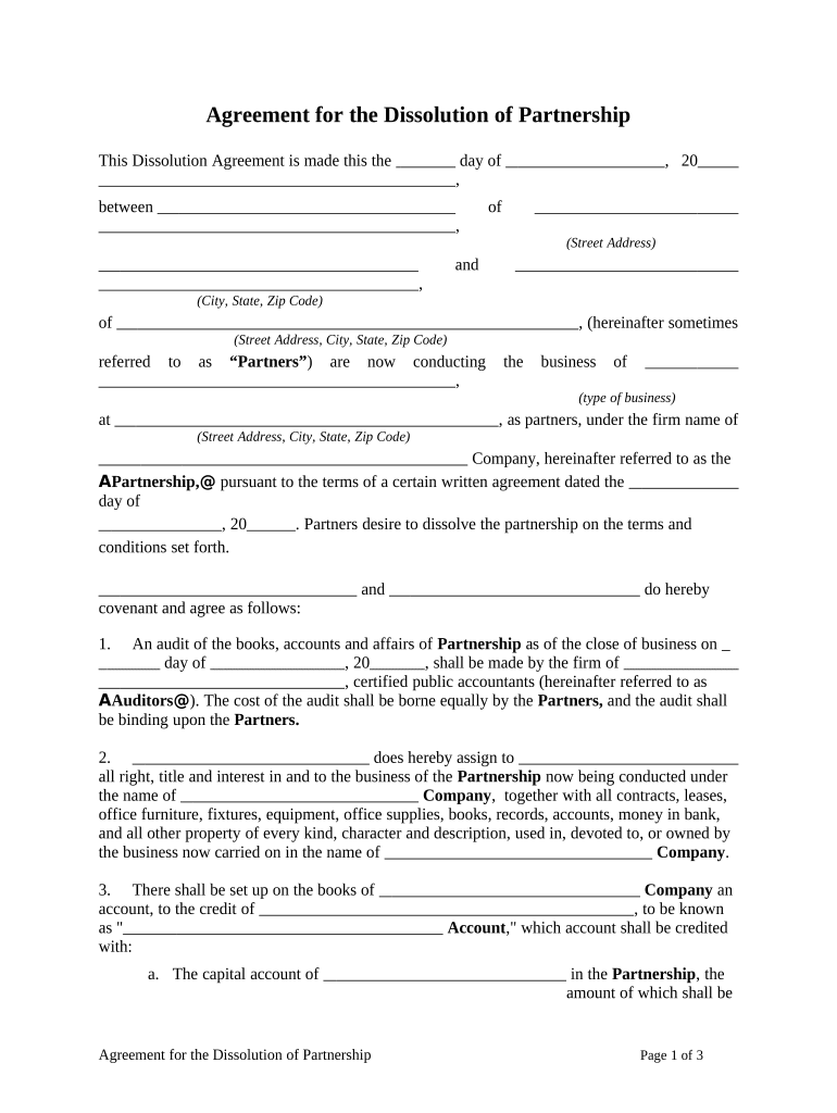 Dissolution Partnership Form