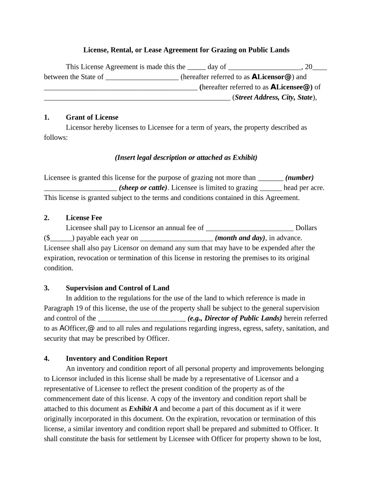 Lease Agreement Grazing  Form