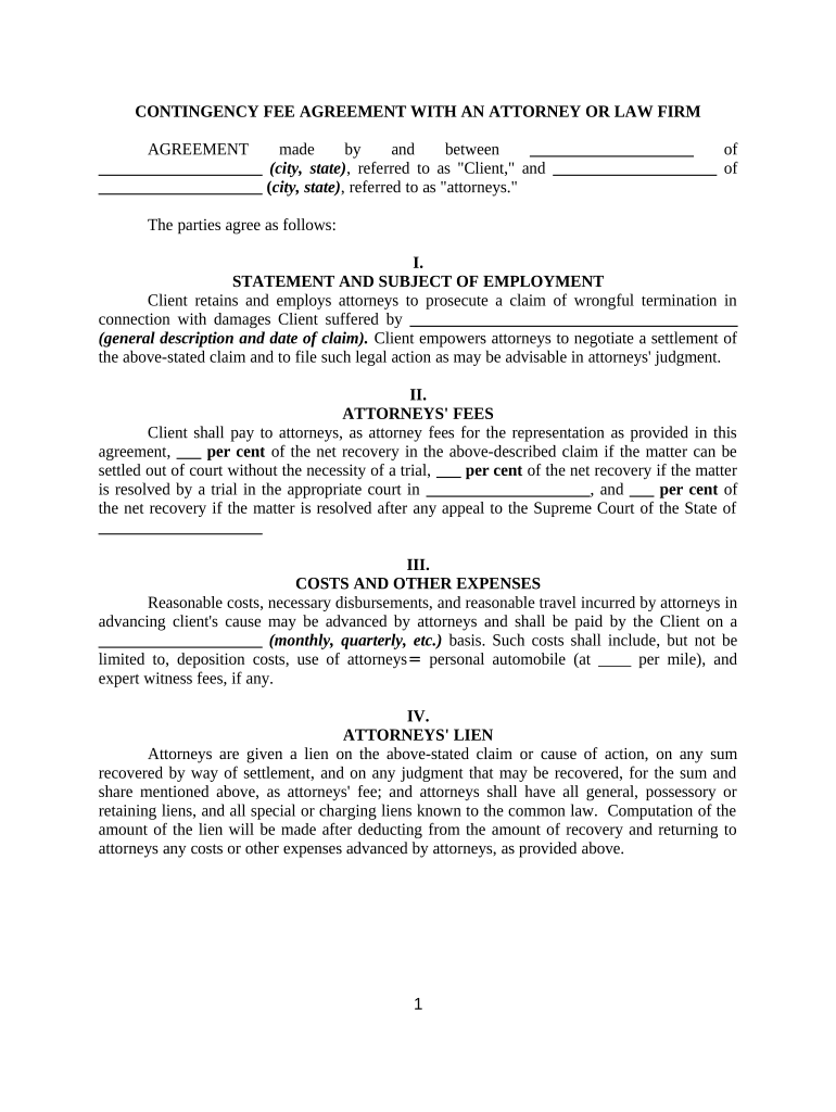 Contingency Fee Attorney  Form