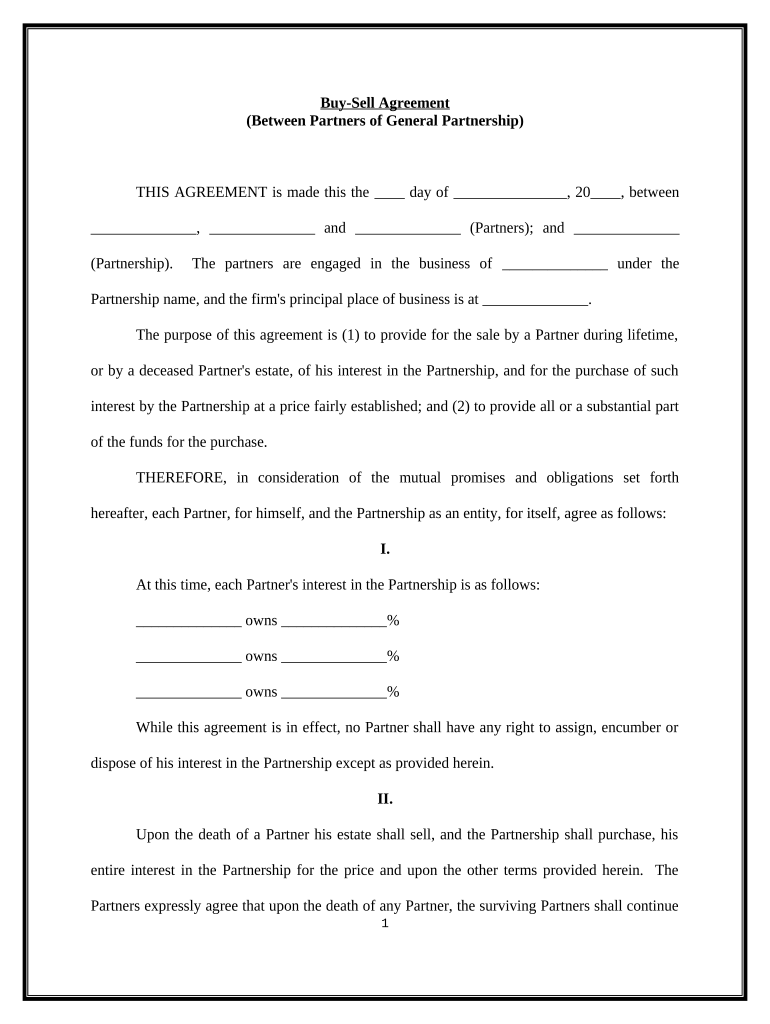 Buy Agreement Partnership  Form