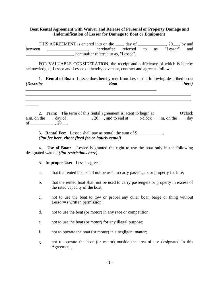 Boat Agreement  Form