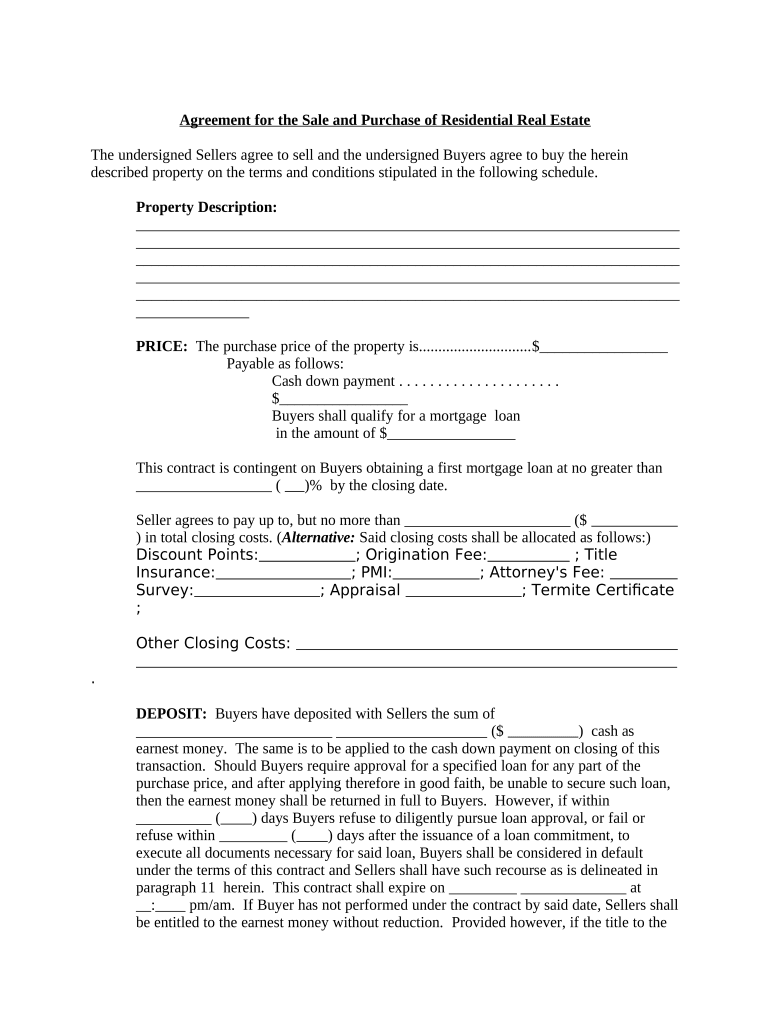 Sale Purchase Estate Contract  Form