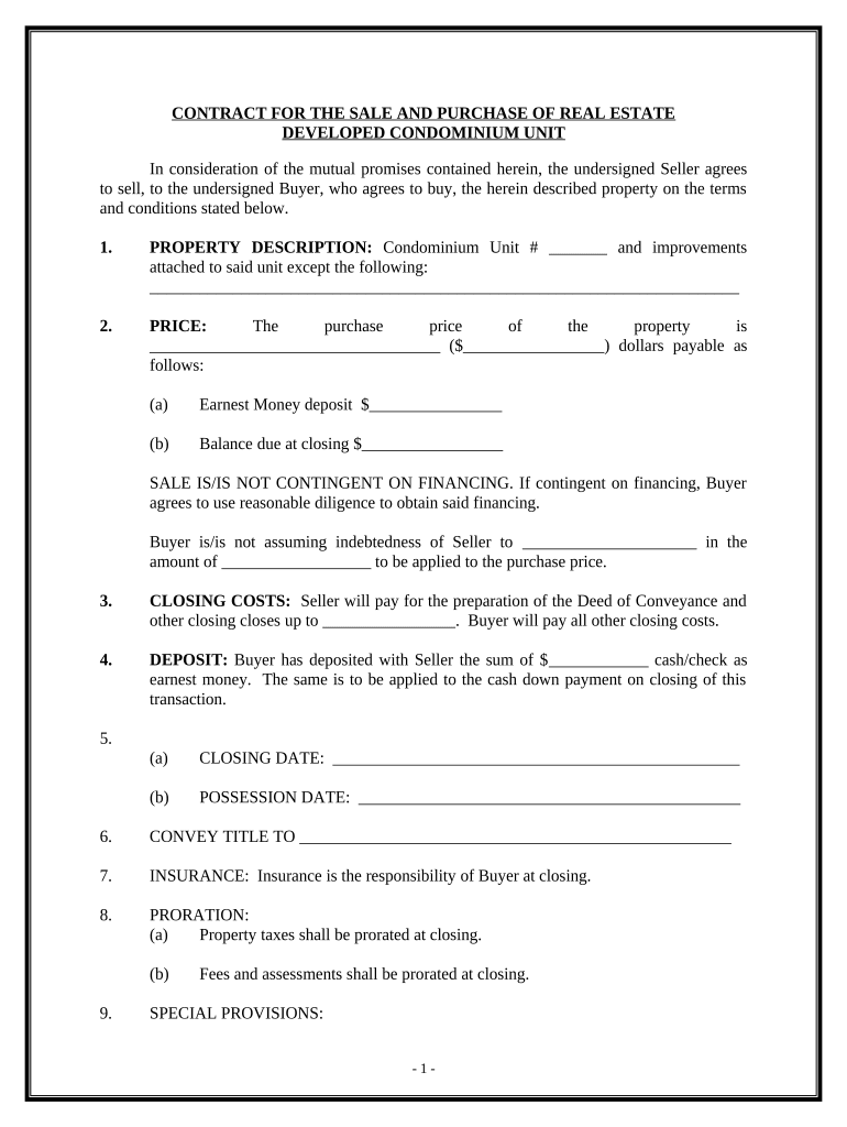 Condominium Purchase Agreement  Form