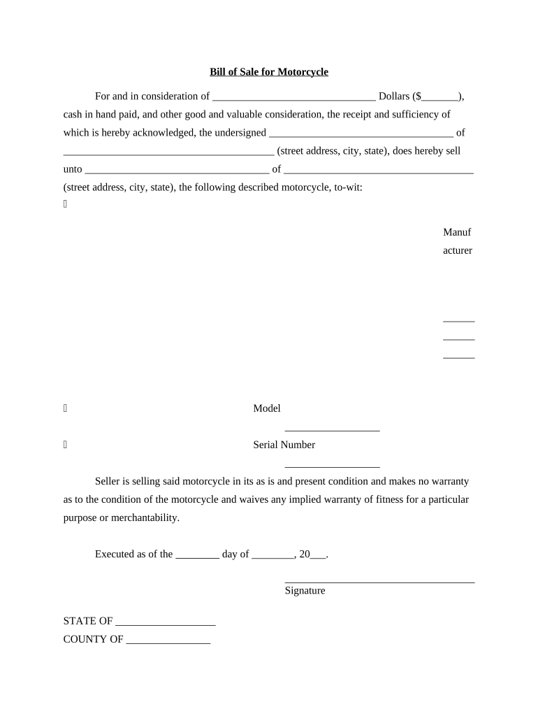 Bill Sale Motorcycle  Form