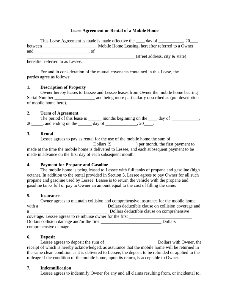 Lease Agreement Mobile  Form