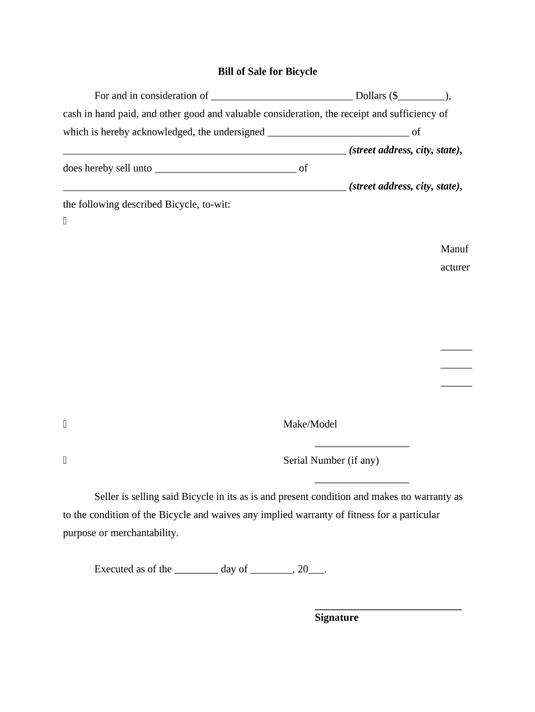 Bill Sale Bicycle  Form