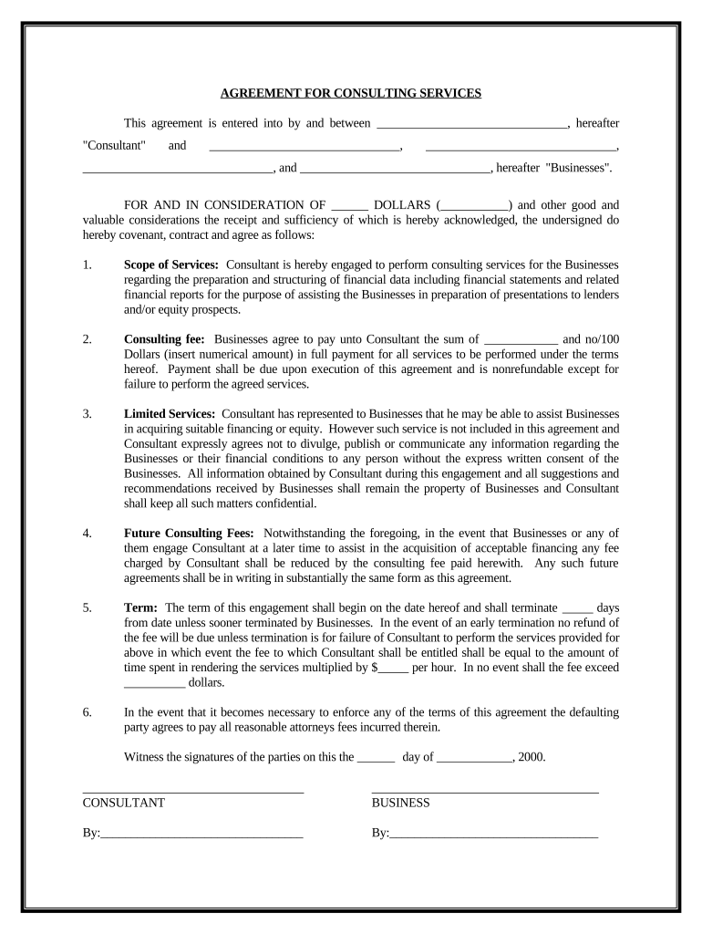 Consulting Agreement Services Template  Form