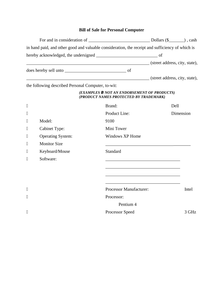 Bill Sale Computer  Form