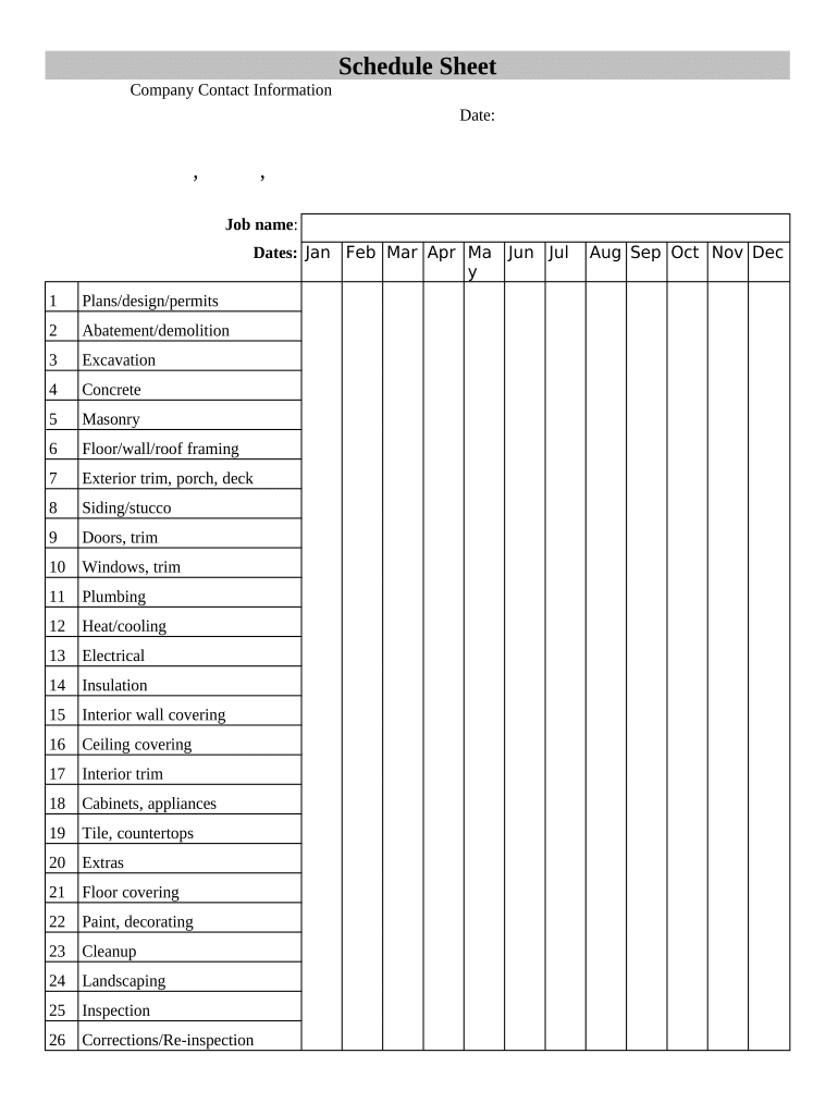 Contractor's Schedule Sheet  Form