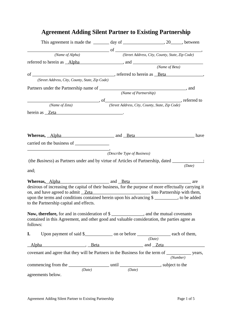 Silent Partner  Form