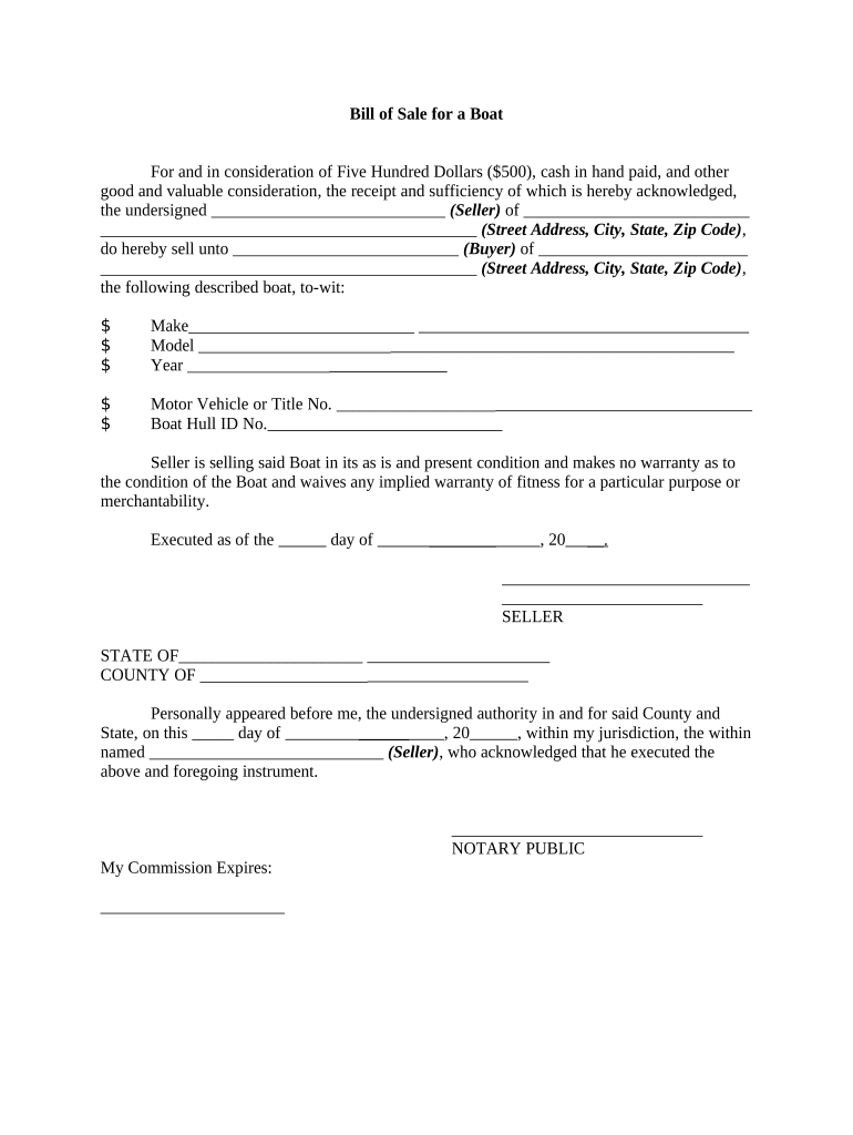 Boat Bill of Sale  Form