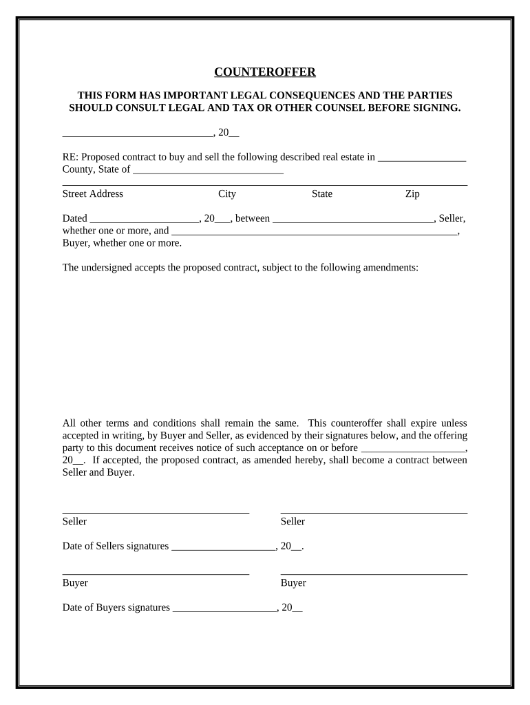 Counterproposal to Contract for the Sale and Purchase of Real Estate  Form