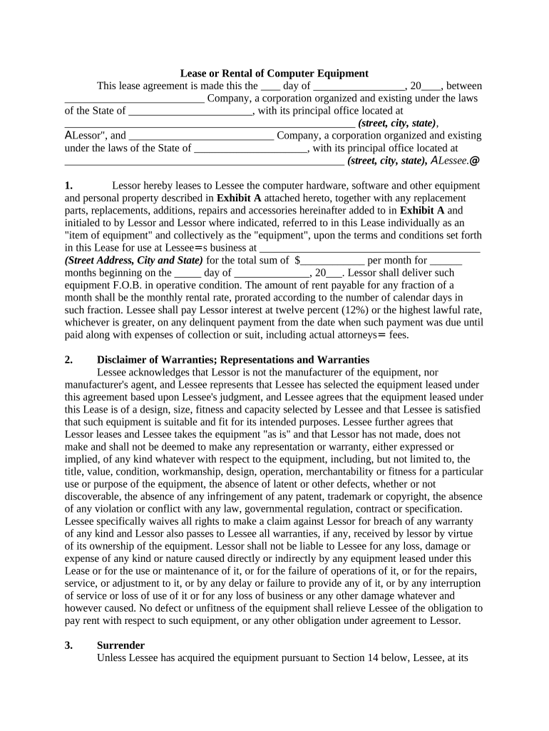 Lease or Rental of Computer Equipment  Form