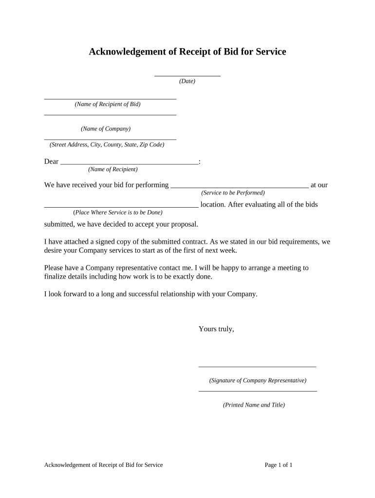 Acknowledgement Service Statement  Form
