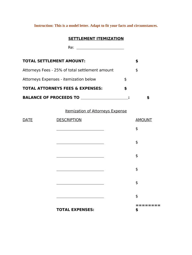 Sample Letter Settlement  Form