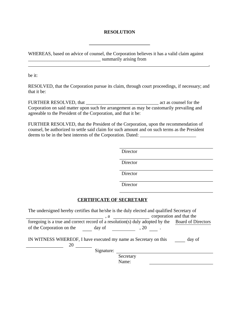 Lawsuit Resolution  Form