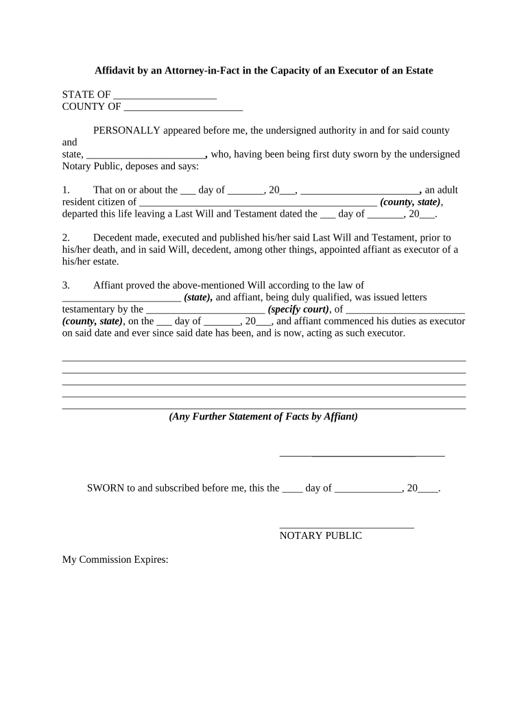Affidavit Executor  Form
