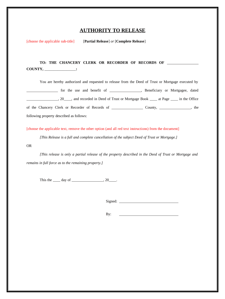 Deed Release  Form