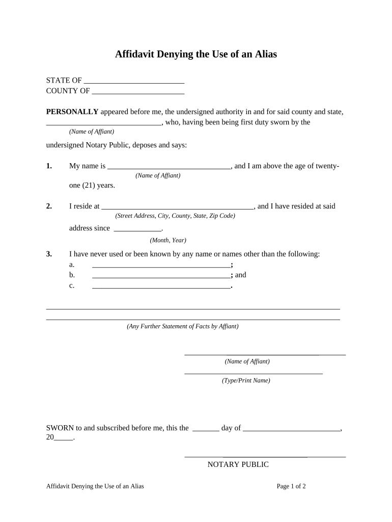 Affidavit of Alias  Form