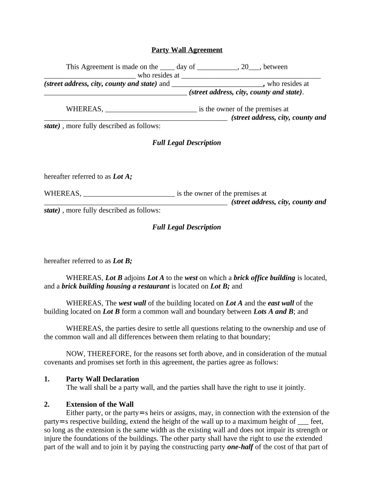 Party Wall Agreement Form