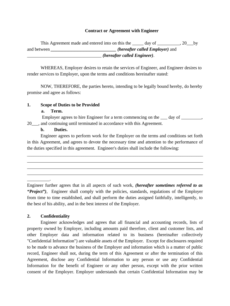 Contract or Agreement with Engineer  Form