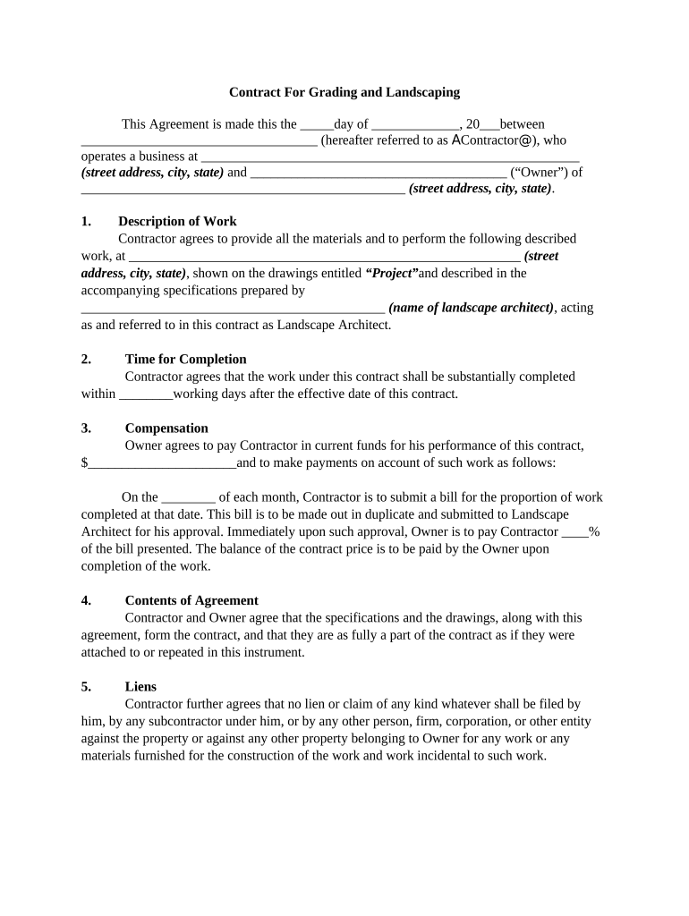 Contract Landscaping Agreement Form Fill Out and Sign Printable PDF